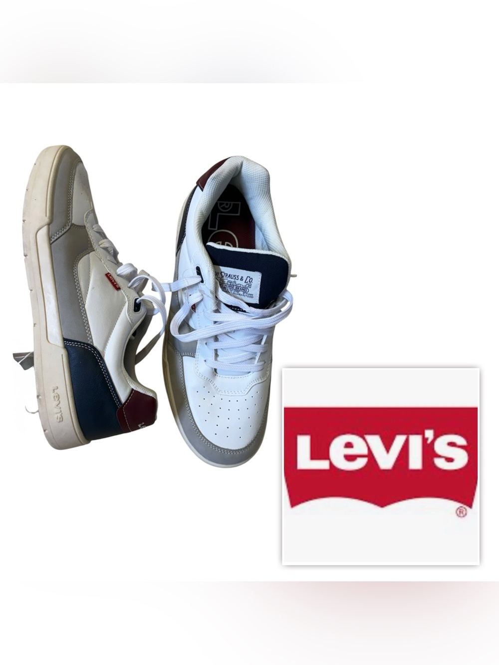 NEW Levi's Men 13 Drive Lo Sneakers Leather athletic Shoes White Navy Panels